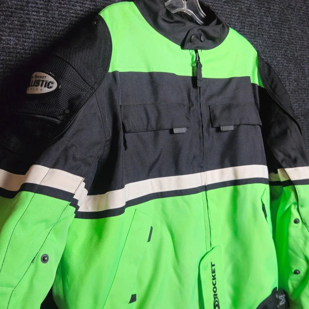 Joe Rocket Ballistic Series Motorcycle Jacket Green Black Mens XL w/Padded Armor